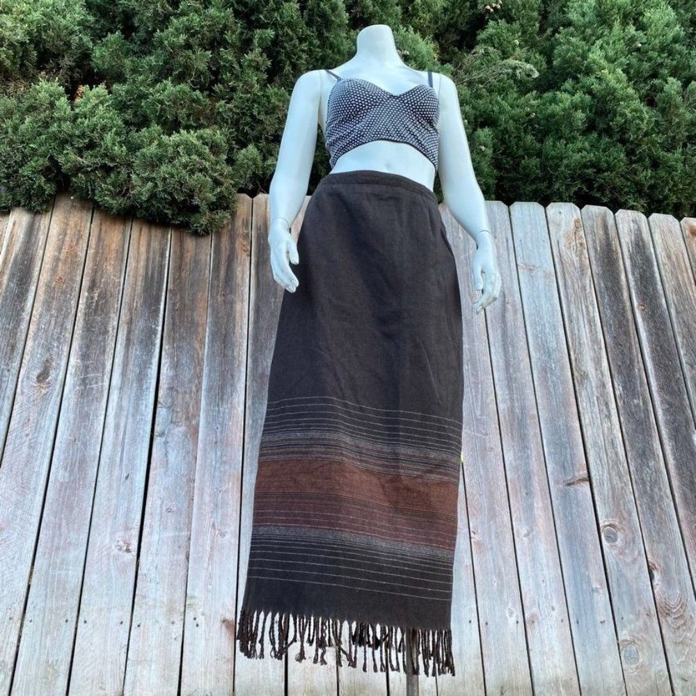 VintageGoodclothes Knit Wool Blanket Boho Hippie Skirt Brown